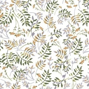 376 - Small scale Dreamy leaves moody watercolour gray and olive green watercolour leaves and foliage – perfect for apparel for adults and kids alike, summer dresses, autumn skivvies, turtle nicks, home decor, feminine bedlinen, striking decor.