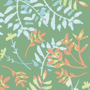 376 - Large scale Dreamy leaves  - olive green, yellow and gray watercolor watercolour leaves and foliage  – perfect for apparel for adults and kids alike, summer dresses, autumn skivvies, turtle nicks, home decor, feminine bedlinen, striking deco