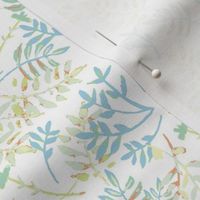 376 - Small scale Dreamy leaves turquoise and orange small scale watercolour leaves and foliage  – perfect for apparel for adults and kids alike, summer dresses, autumn skivvies, turtle nicks, home decor, feminine bedlinen, striking decor.