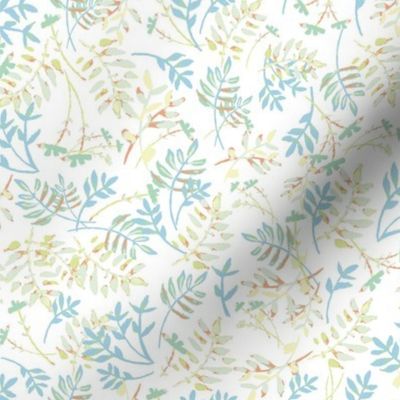 376 - Small scale Dreamy leaves turquoise and orange small scale watercolour leaves and foliage  – perfect for apparel for adults and kids alike, summer dresses, autumn skivvies, turtle nicks, home decor, feminine bedlinen, striking decor.