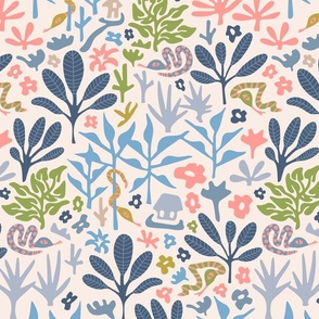 Hidden Snakes in the Tropics in Pink Blue Green and Gray - MEDIUM Scale - UnBlink Studio by Jackie Tahara