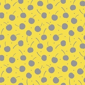 Cherries Ditsy in Grey and Yellow - Small