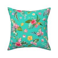 Tropical Flowers Green Turquoise
