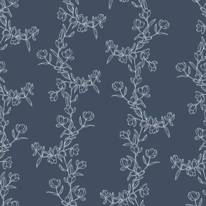 Simplism Hand Drawn Floral Doodles Vertical - Large 1ft- Fabric Wallpaper Blue Calm Colors