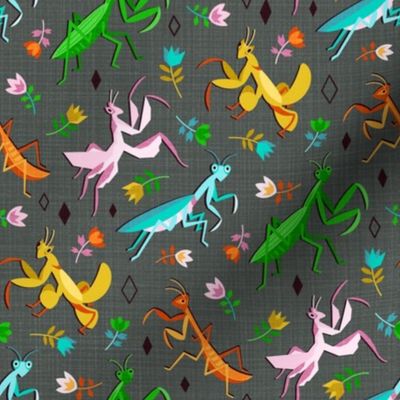 An Unordinary Array of Praying Mantises - On Grey (Large Scale) 