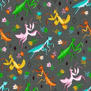 An Unordinary Array of Praying Mantises - On Grey (Large Scale) 