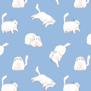 Cute white cats on blue background