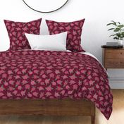 537 - Large scale Bold naive floral in burgundy, pink and olive green with polka dots - for kids apparel, wallpaper and home decor