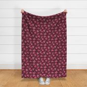 537 - Large scale Bold naive floral in burgundy, pink and olive green with polka dots - for kids apparel, wallpaper and home decor