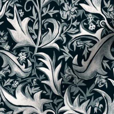 Hand Painted Wax Art Nouveau Vines - Grey