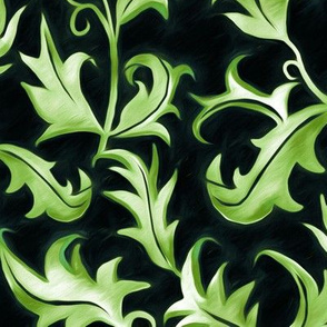 Hand Painted Art Nouveau Vines - Velvet Green