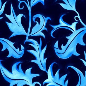 Hand Painted Art Nouveau Vines - Velvet Blue