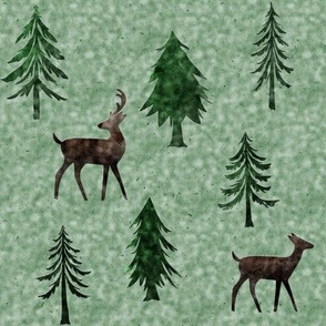 Watercolor Texture Deer in Forest