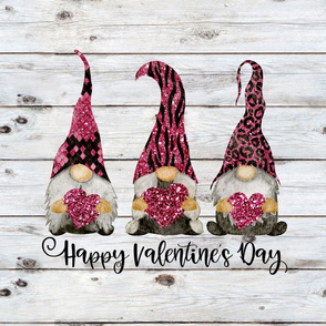 Happy Valentine's Day Glitter Leopard Gnomes 18 inch Square