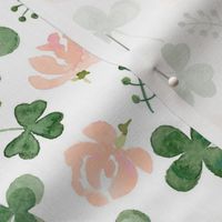 Watercolor Clover Leaves & Peach Florals