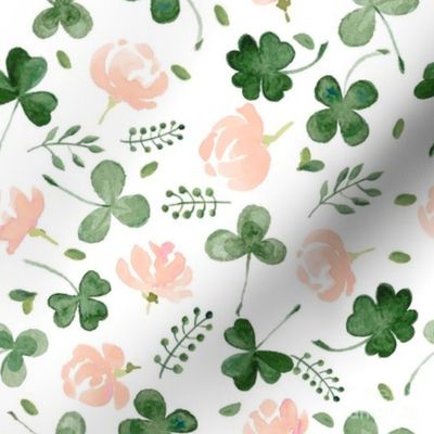 Watercolor Clover Leaves & Peach Florals