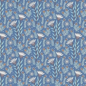 s- meadow on blue - Nr.3. Coordinate for Peaceful Forest - 3.5" fabric / 2" wallpaper