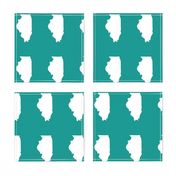 Illinois silhouette in 4.5 x 6" block, white on teal