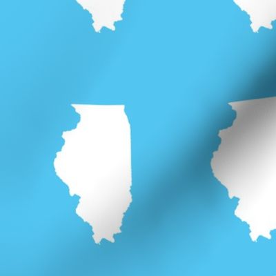 Illinois silhouette in 4.5 x 6" block, white on bright sky blue
