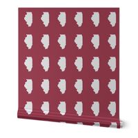 Illinois silhouette in 4.5 x 6" block, white on cranberry red