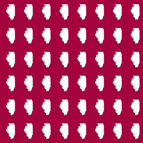 Illinois silhouette in 2 x 3" block, white on cranberry red