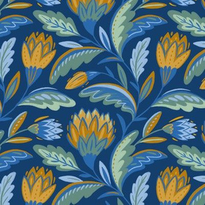 Ethnic blue floral pattern (large scale)