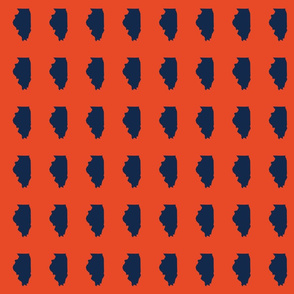 Illinois silhouette in 2 x 3" block, sports navy blue on orange