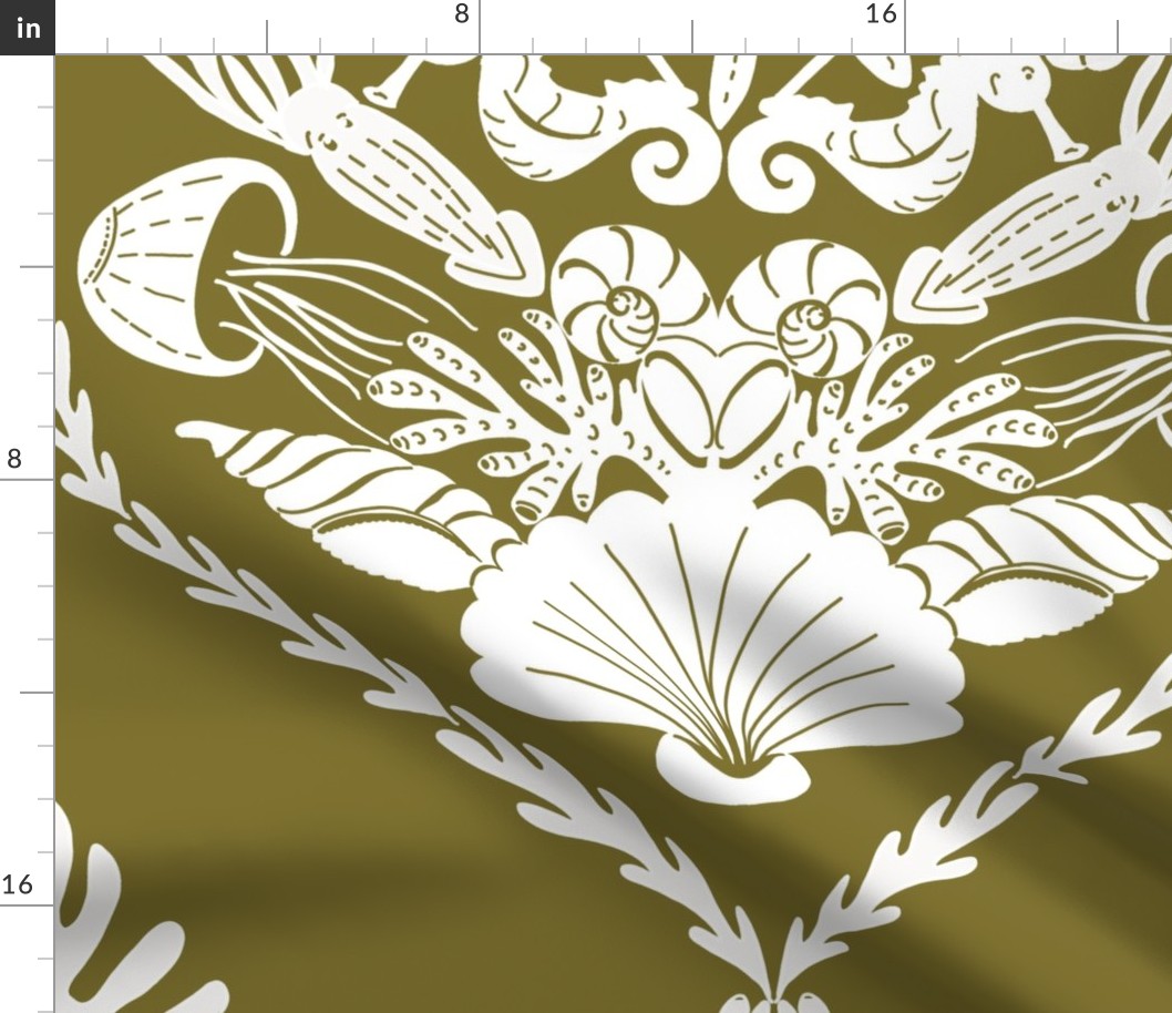 Neptune's joy brass damask wallpaper