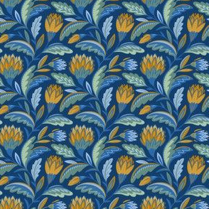 Ethnic blue floral pattern (small scale)