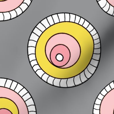 Happy Circles Grey Yellow Pink Illustraged Dots Polka Dots 