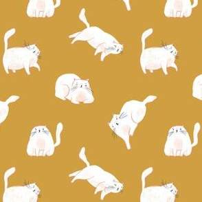 Cute white cats on mustard background