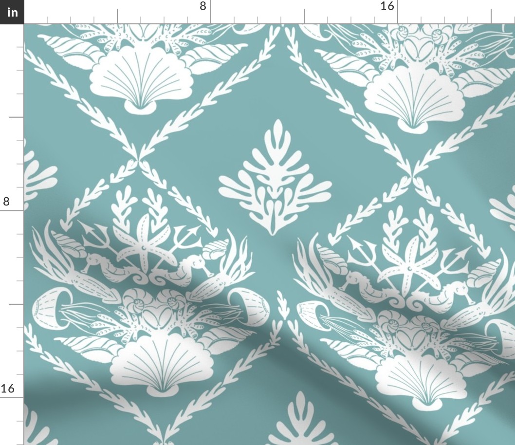 Neptune's joy mint damask wallpaper