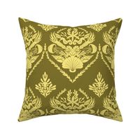 Neptune's joy brass mustard  damask wallpaper