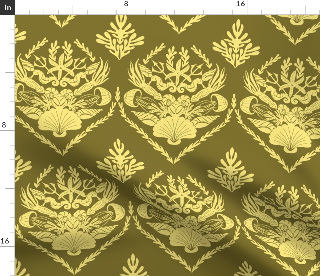 Neptune's joy brass mustard  damask wallpaper