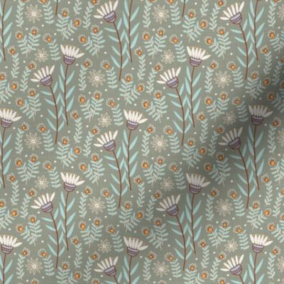 s - meadow on grey - Nr.3. Coordinate for Peaceful Forest - 3.5" fabric / 2" wallpaper