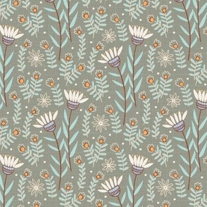 m - meadow on grey - Nr.3. Coordinate for Peaceful Forest - 5"fabric / 3" wallpaper