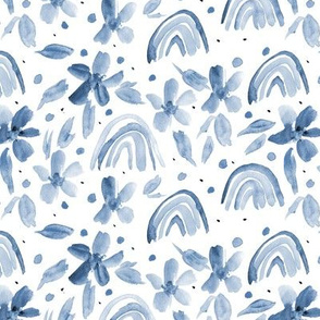Indigo rainbows and flowers watercolor sweet design for modern nursery kids baby a044