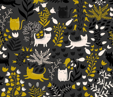 Cats in the Garden - Grey and Yellow