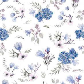 Watercolor Floral Pattern - Classic blue