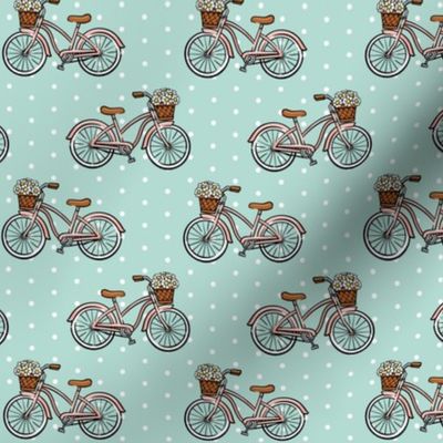 beach cruisers with flowers - mint  with polka dots - LAD21