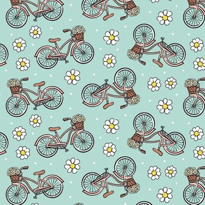 beach cruisers with flowers - tossed on mint - LAD21