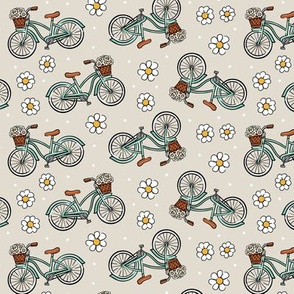 beach cruisers with flowers - tossed on beige - LAD21