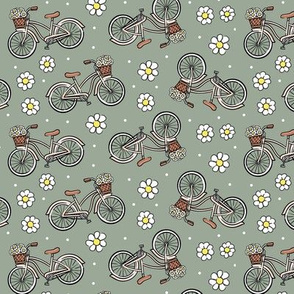 beach cruisers with flowers - tossed on sage - LAD21