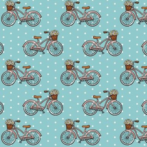 beach cruisers with flowers - blue with polka dots - LAD21