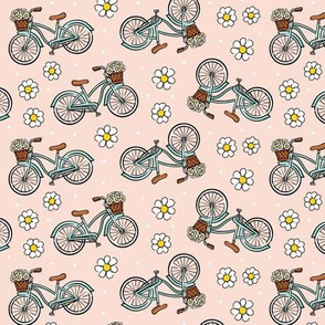 beach cruisers with flowers - tossed on pink - LAD21