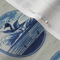Classic Delft Blue Ceramic Tile Inspired Pattern - Flapping Duck motif