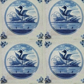 Classic Delft Blue Ceramic Tile Inspired Pattern - Flapping Duck motif