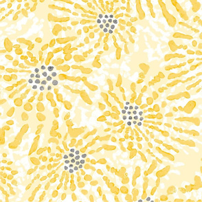 Soft painterly floral shining yellow with grey dots (large)