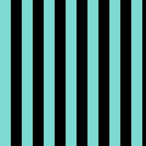 Light Teal Awning Stripe Pattern Vertical in Black