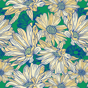 Botanical Daisies - Yellow and Green